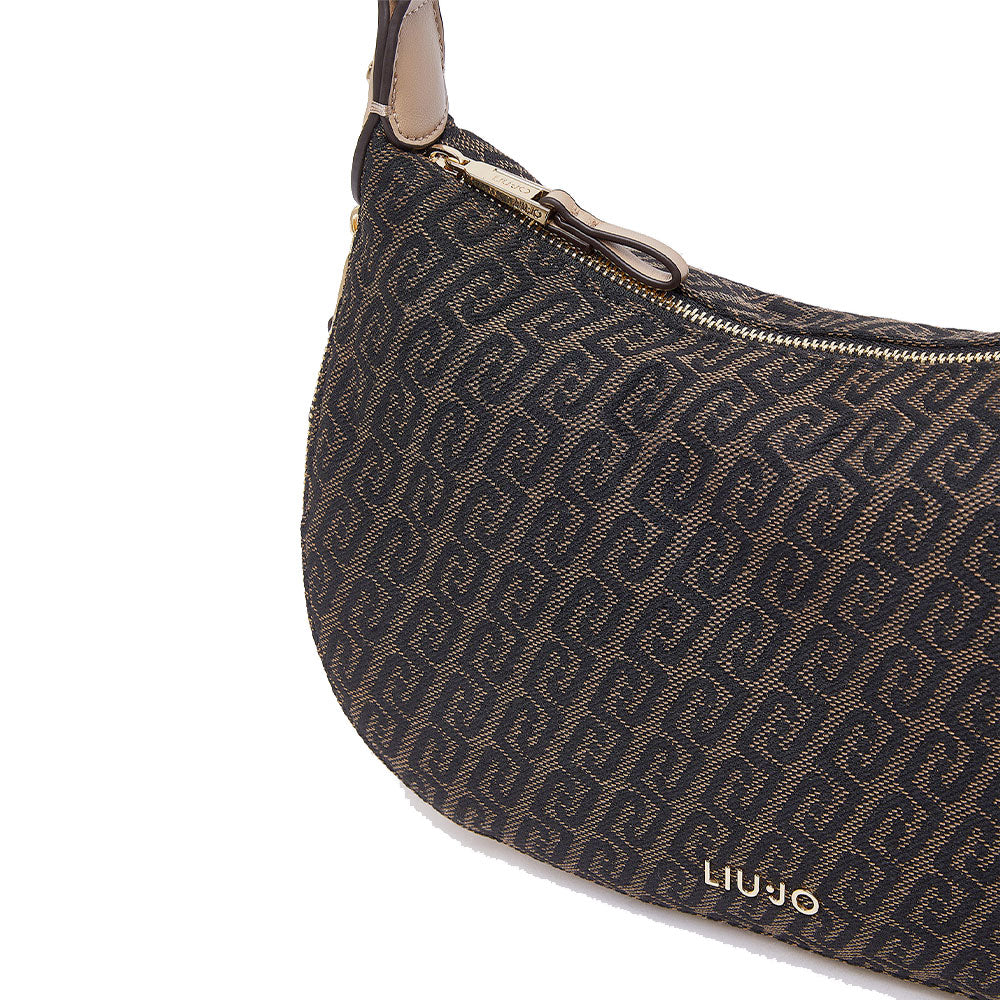 Hobo Bag Media con Tracolla LIU JO in Tessuto Jacquard Testa di Moro con Logo All Over