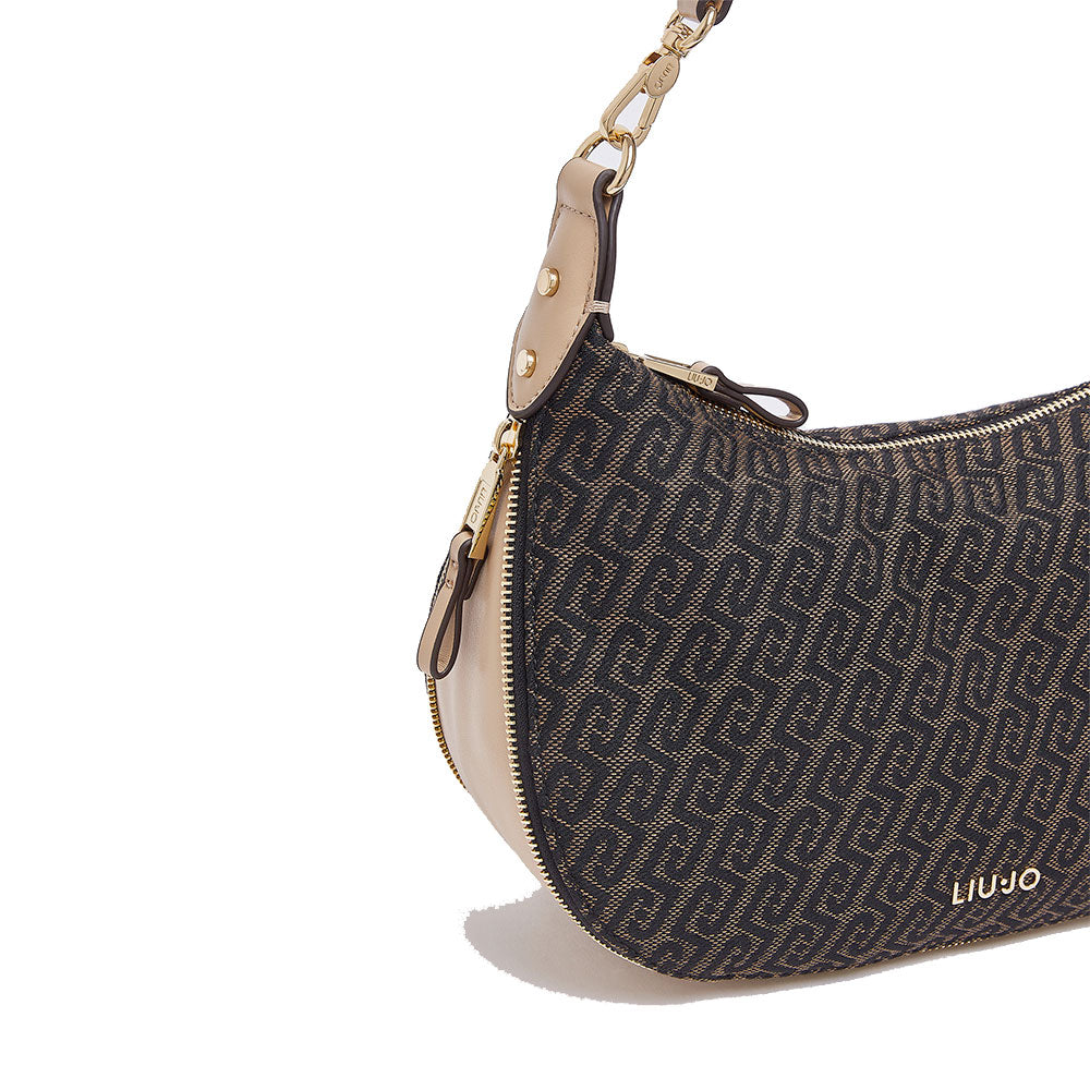Hobo Bag Media con Tracolla LIU JO in Tessuto Jacquard Testa di Moro con Logo All Over