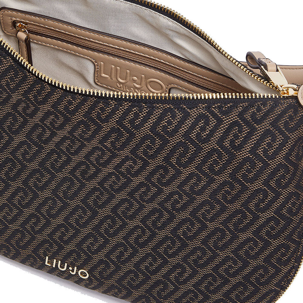 Hobo Bag Media con Tracolla LIU JO in Tessuto Jacquard Testa di Moro con Logo All Over