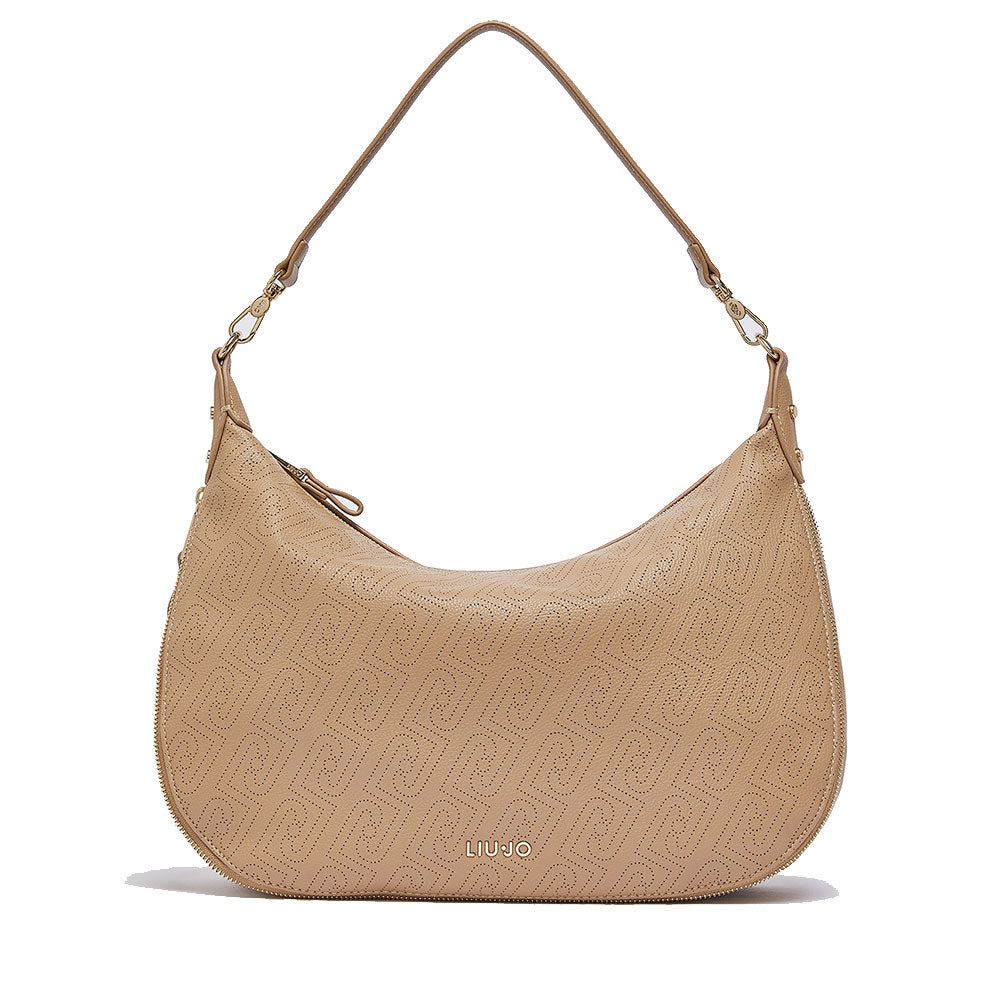 Hobo Bag Large con Tracolla LIU JO color Cammello con Logo Laserato Monogram