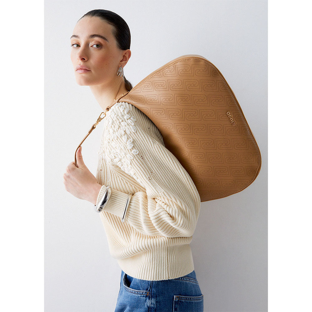 Hobo Bag Large con Tracolla LIU JO color Cammello con Logo Laserato Monogram