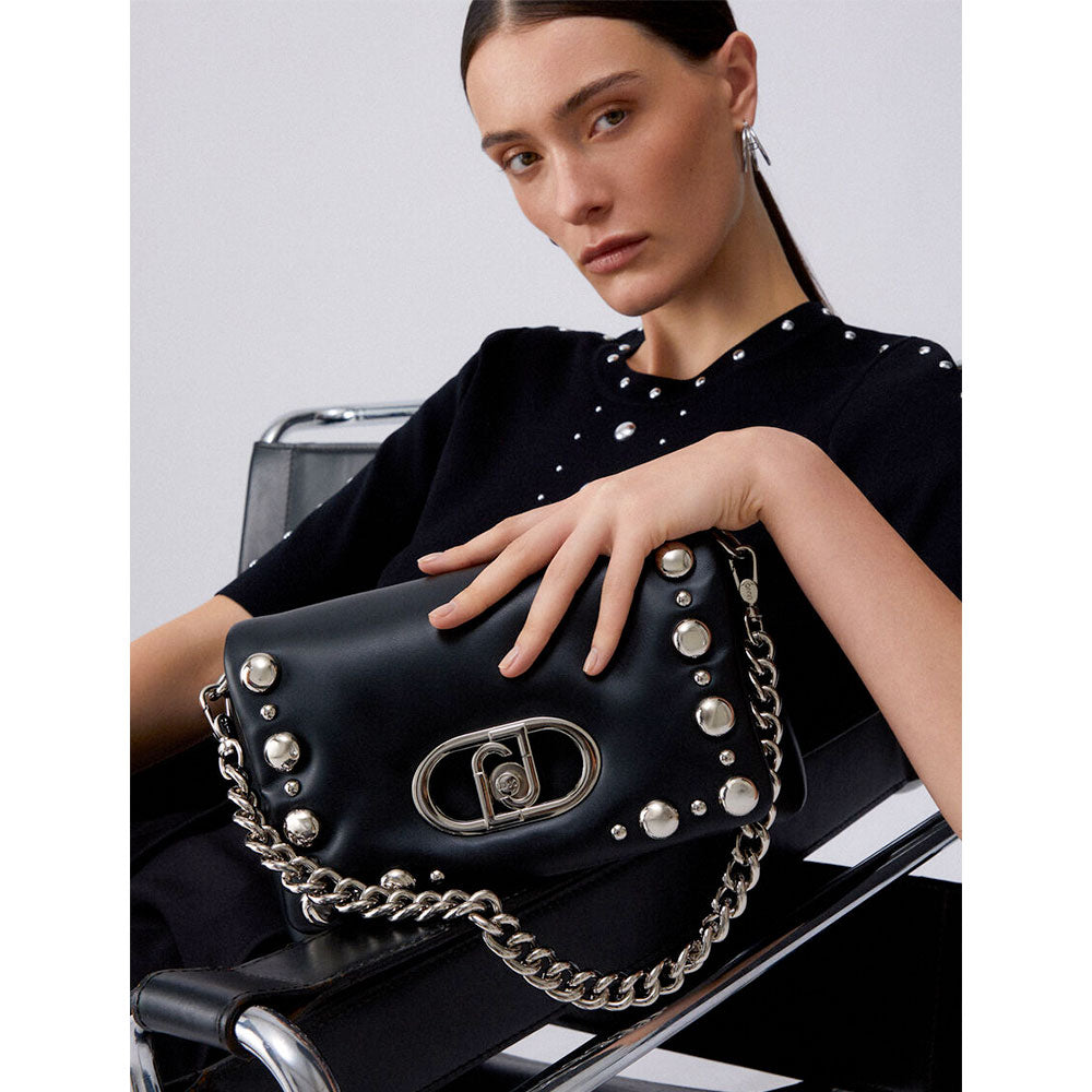 Borsa Donna Media a Spalla LIU JO linea La Puffy Nera con Borchie