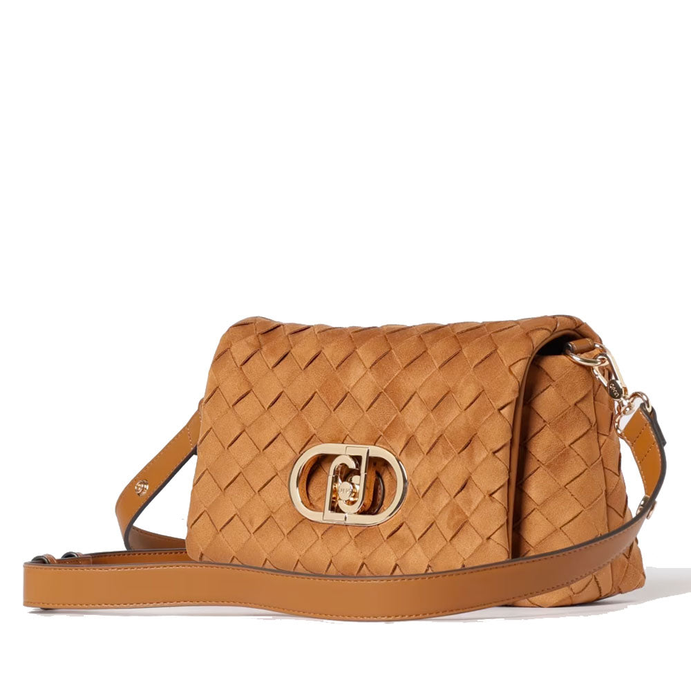 Borsa Donna Media a Spalla LIU JO linea La Puffy effetto Scamosciato Intrecciato Marrone