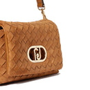 Borsa Donna Media a Spalla LIU JO linea La Puffy effetto Scamosciato Intrecciato Marrone
