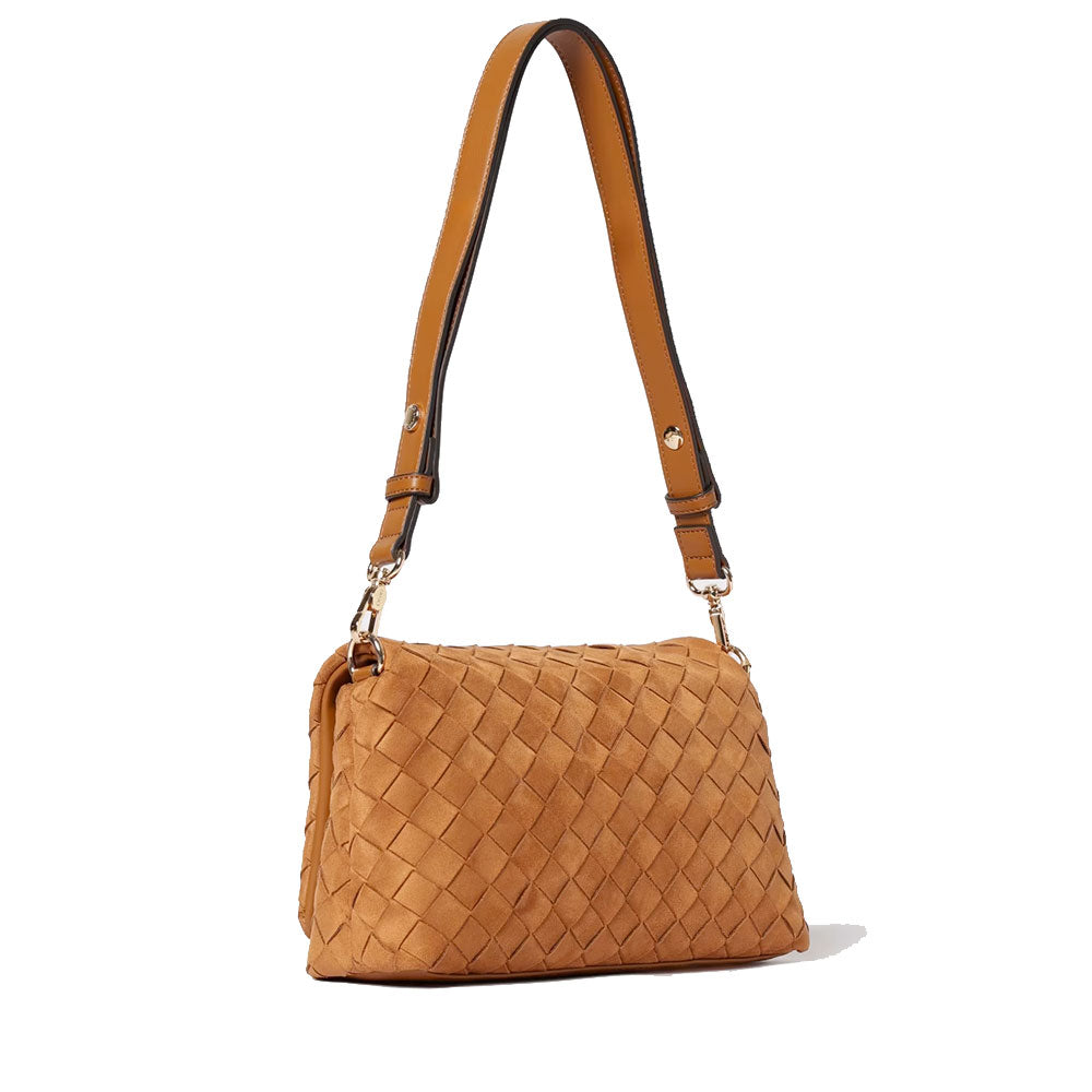 Borsa Donna Media a Spalla LIU JO linea La Puffy effetto Scamosciato Intrecciato Marrone