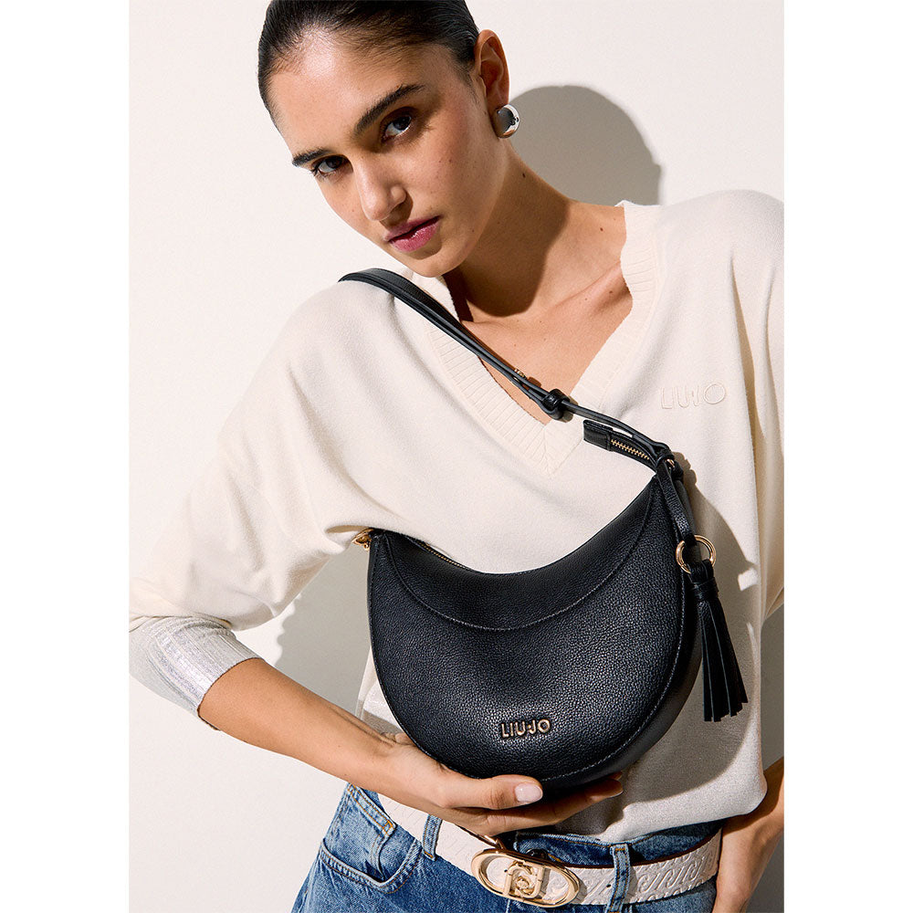 Hobo Bag Media Donna LIU JO stampa Bottalata Nera con Charm