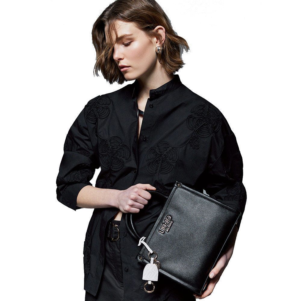 Borsa Donna a Mano LIU JO Better stampa Bottalata Nera con Charm