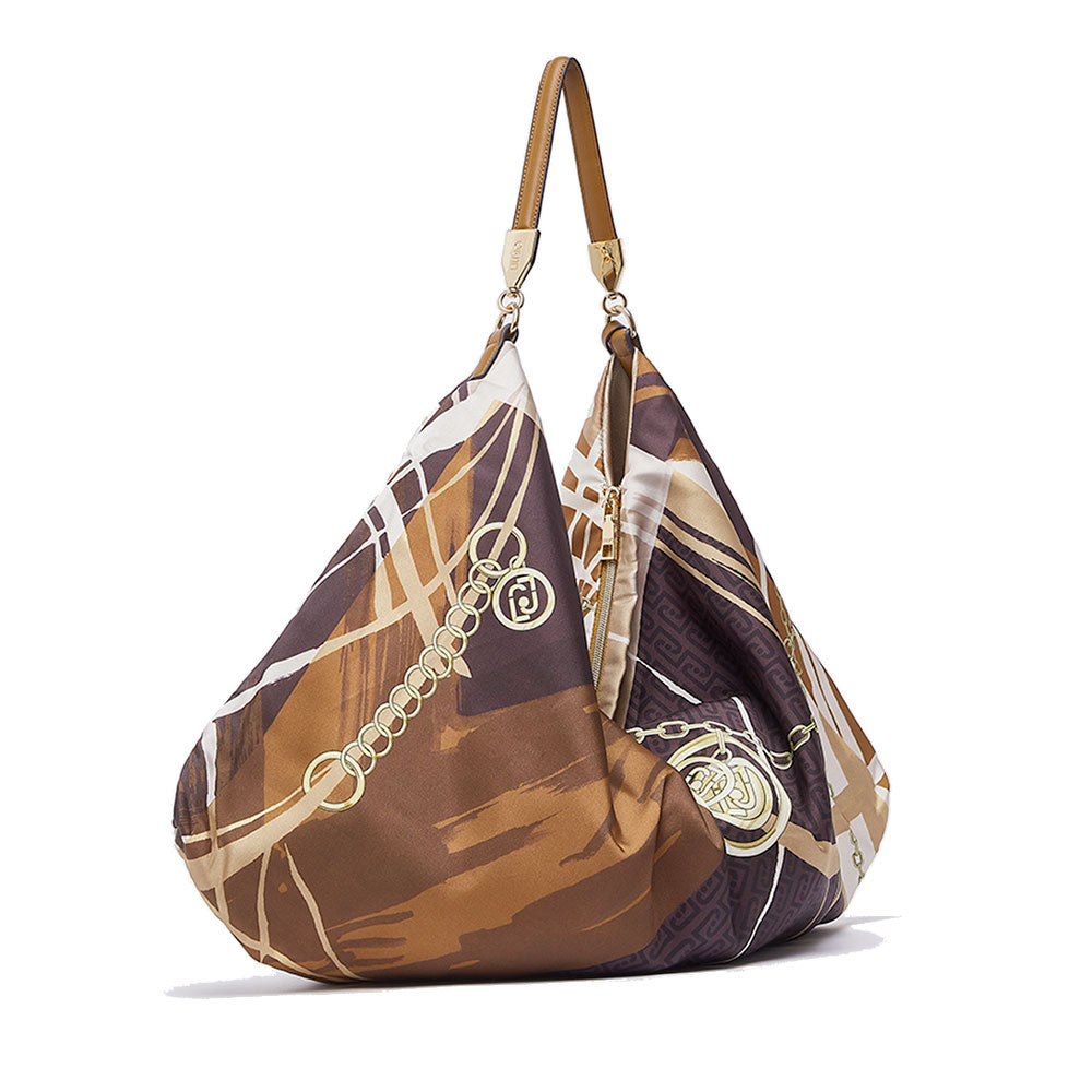 Borsa Foulard Donna LIU JO in Raso Stampato Marrone Cioccolato