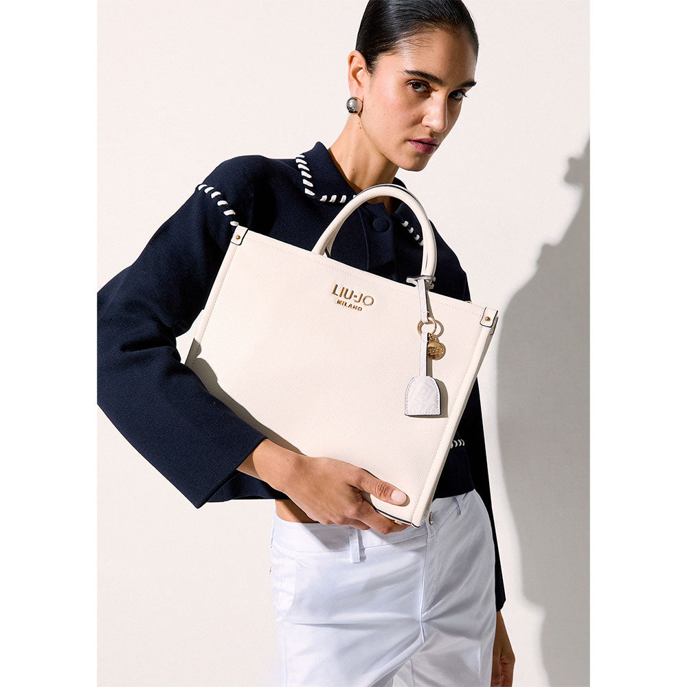 Borsa Donna a Mano Large LIU JO Better stampa Bottalata color Crema con Charm