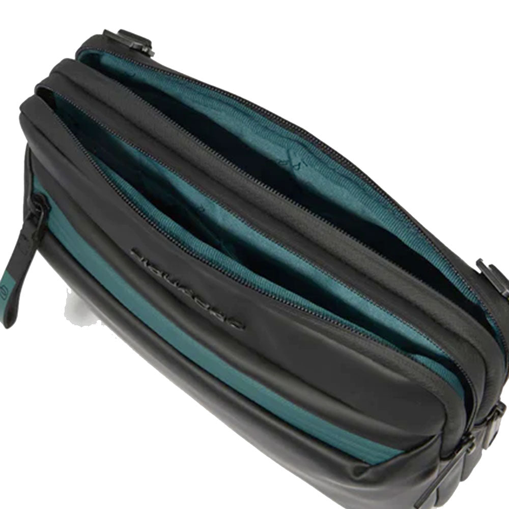 Men's Black Fabric Clutch Bag PIQUADRO Corner with Shoulder Strap - AC6492C2OW