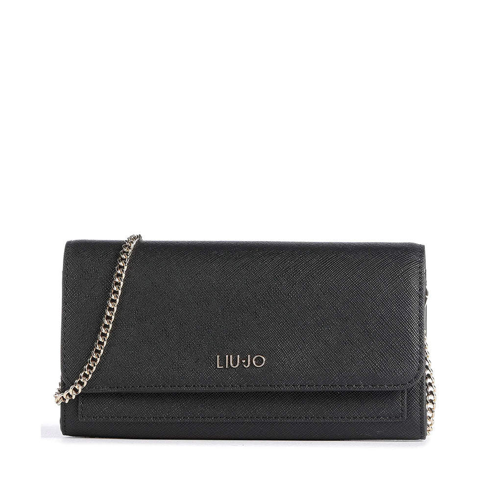 LIU JO Damen-Clutch mit Schultergurt, Saffiano-Print, Schwarz