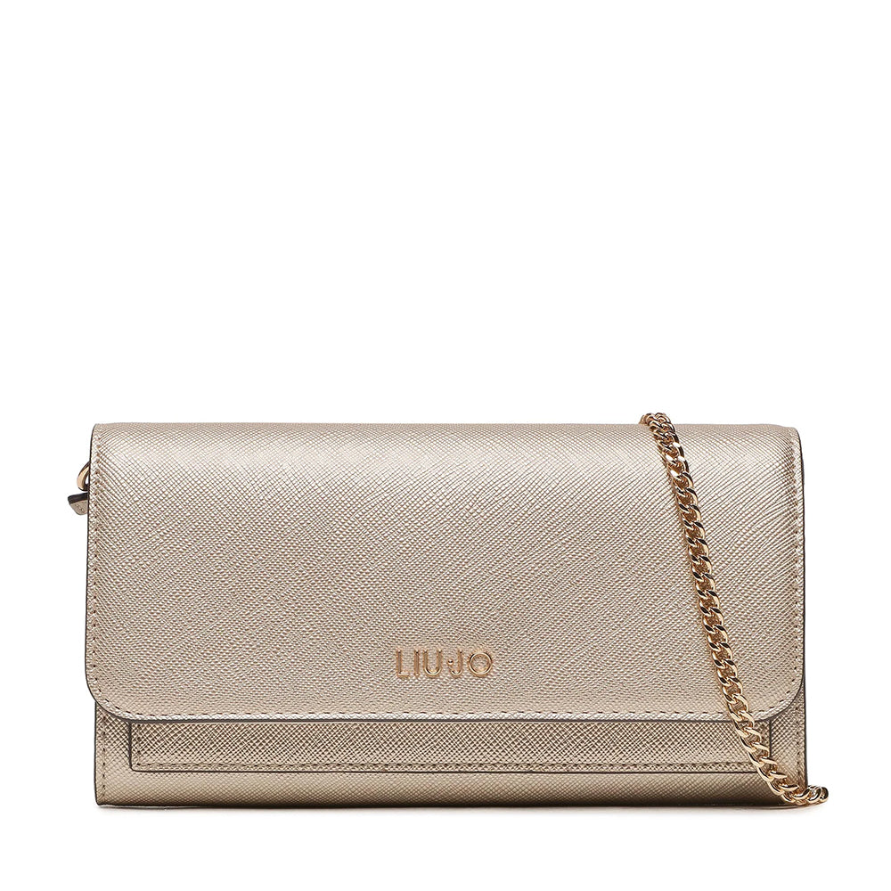 LIU JO Damen-Clutch mit Schultergurt und Saffiano Light Gold-Aufdruck