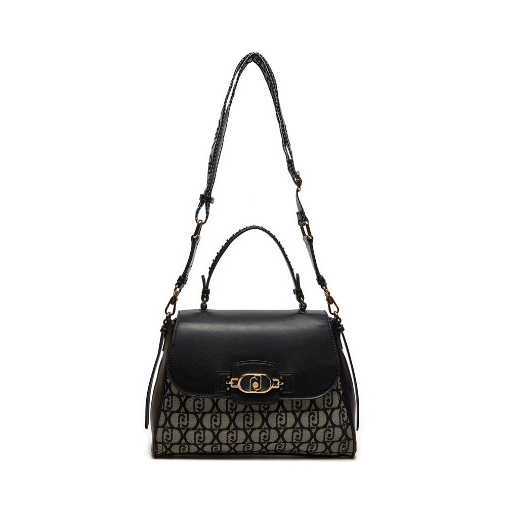 Borsa Donna a Mano LIU JO in Tessuto Jacquard Nero con Logo All Over