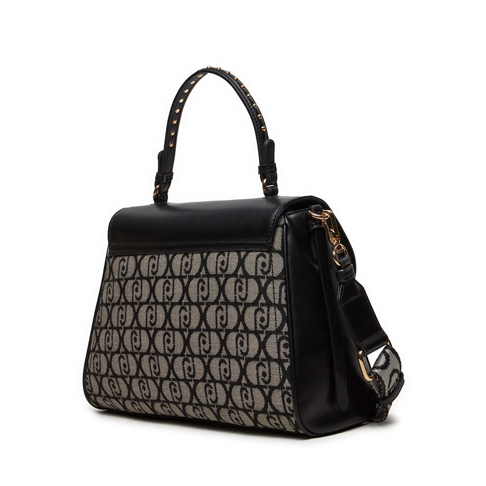 Borsa Donna a Mano LIU JO in Tessuto Jacquard Nero con Logo All Over