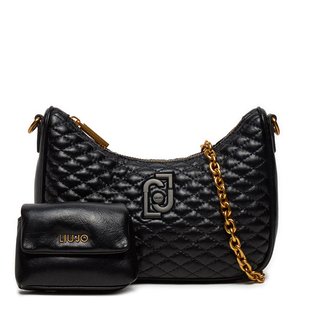 LIU JO Better Quilted Glossy Black Shoulder Hobo Bag