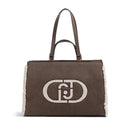 Shopping Bag Large a Mano e a Spalla LIU JO in Tessuto Spalmato Marrone con Inserti Teddy