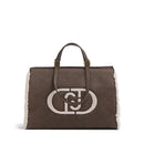 Shopping Bag Large a Mano e a Spalla LIU JO in Tessuto Spalmato Marrone con Inserti Teddy