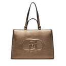 Shopping Bag Large a Mano e a Spalla LIU JO Better Metallizzata Bronzo con Maxi Logo in Rilievo