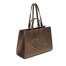 Shopping Bag Large a Mano e a Spalla LIU JO Better Metallizzata Bronzo con Maxi Logo in Rilievo