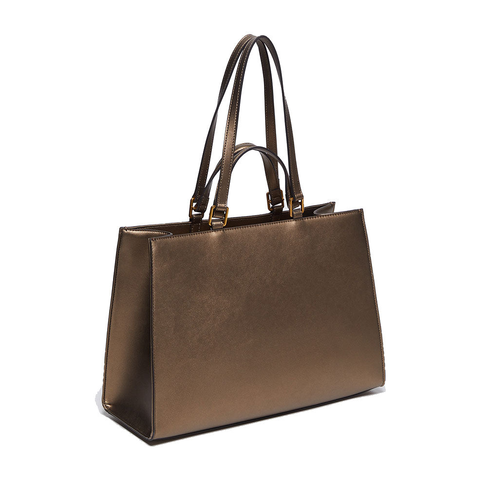 Shopping Bag Large a Mano e a Spalla LIU JO Better Metallizzata Bronzo con Maxi Logo in Rilievo