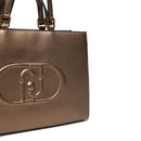 Shopping Bag Large a Mano e a Spalla LIU JO Better Metallizzata Bronzo con Maxi Logo in Rilievo