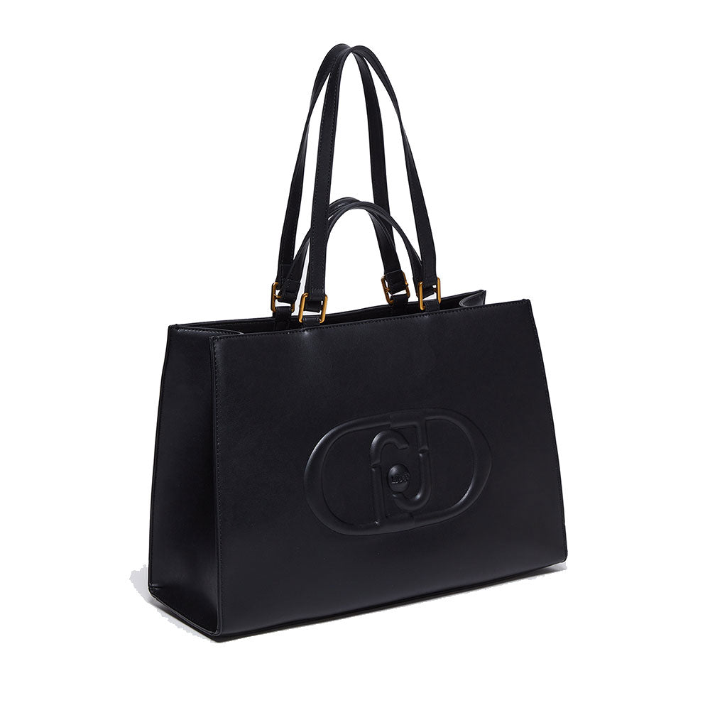 Shopping Bag Large a Mano e a Spalla LIU JO Better Nero con Maxi Logo in Rilievo