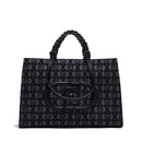 Shopping Bag Large a Mano e a Spalla LIU JO in Tessuto Jacquard Nero con Logo All Over