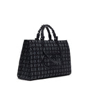 Shopping Bag Large a Mano e a Spalla LIU JO in Tessuto Jacquard Nero con Logo All Over