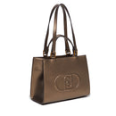 Shopping Bag a Mano e a Spalla LIU JO Better Metallizzato Bronzo con Maxi Logo in Rilievo