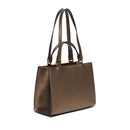 Shopping Bag a Mano e a Spalla LIU JO Better Metallizzato Bronzo con Maxi Logo in Rilievo