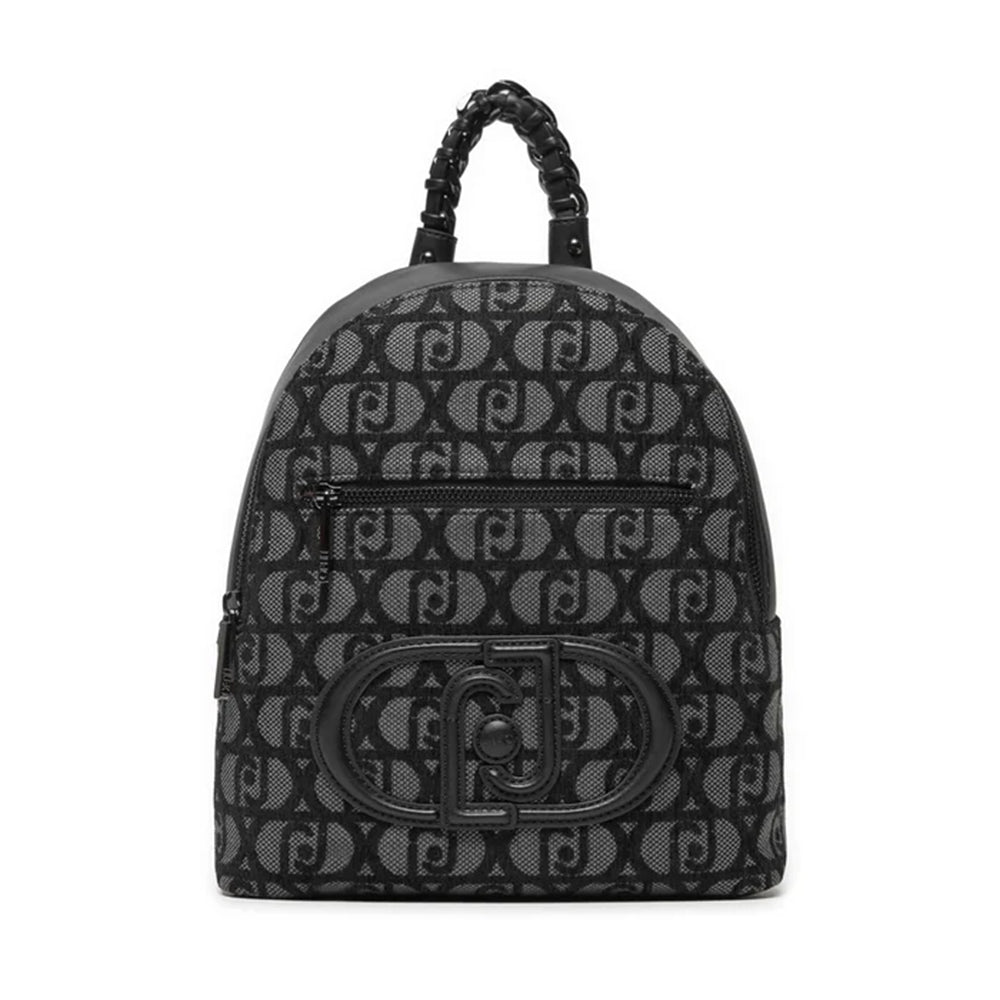 Zaino Donna LIU JO in Tessuto Jacquard Nero con Logo All Over