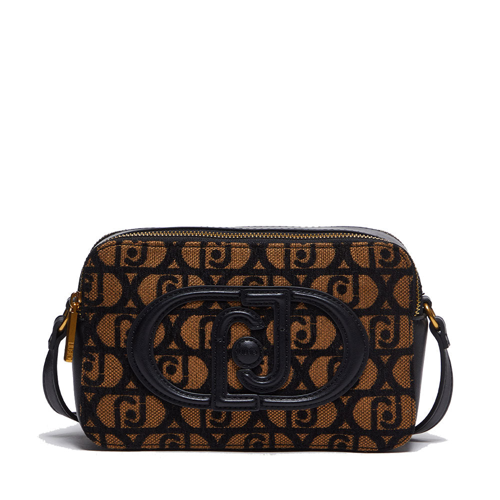 Borsa a Tracolla Doppio Scomparto LIU JO in Tessuto Jacquard Marrone con Logo All Over