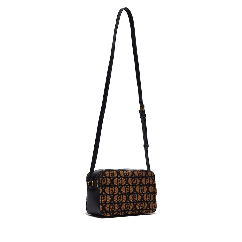 Borsa a Tracolla Doppio Scomparto LIU JO in Tessuto Jacquard Marrone con Logo All Over