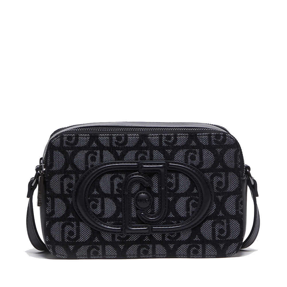 Borsa a Tracolla Doppio Scomparto LIU JO in Tessuto Jacquard Nero con Logo All Over