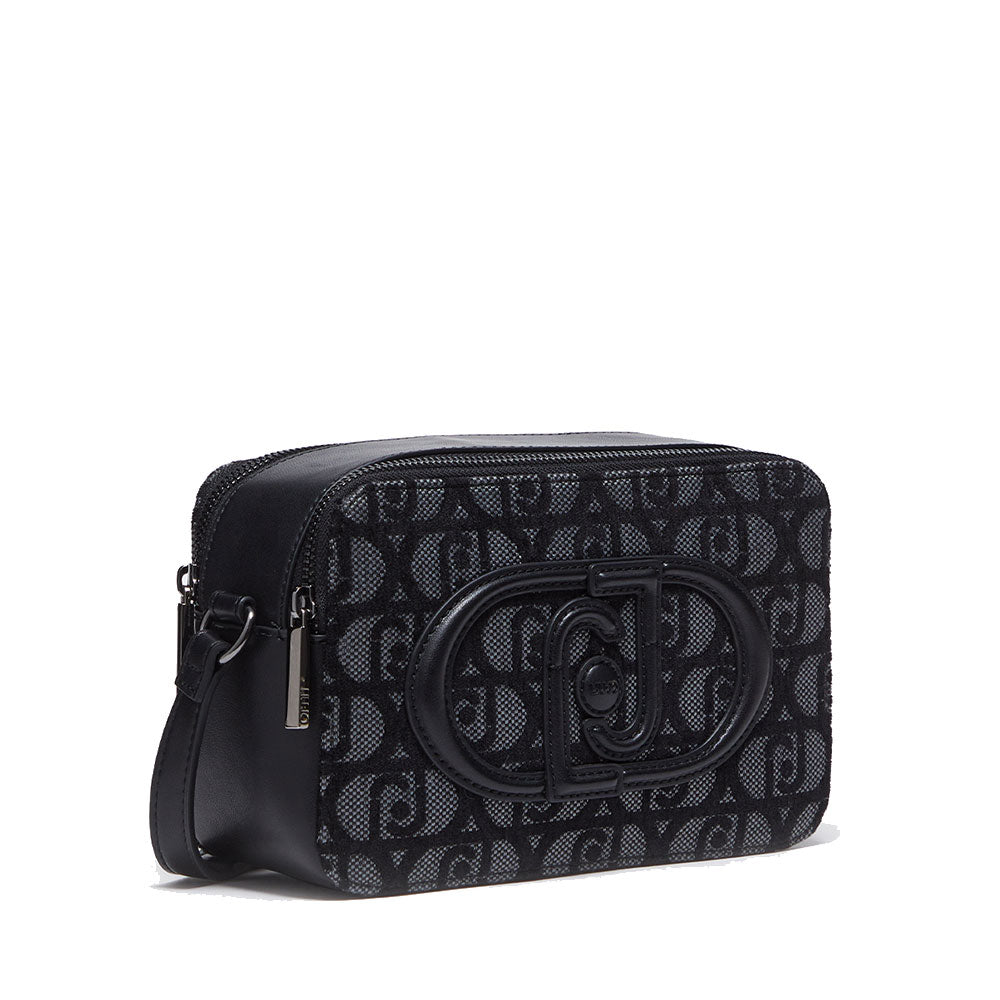 Borsa a Tracolla Doppio Scomparto LIU JO in Tessuto Jacquard Nero con Logo All Over