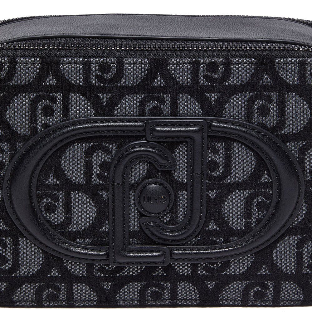 Borsa a Tracolla Doppio Scomparto LIU JO in Tessuto Jacquard Nero con Logo All Over