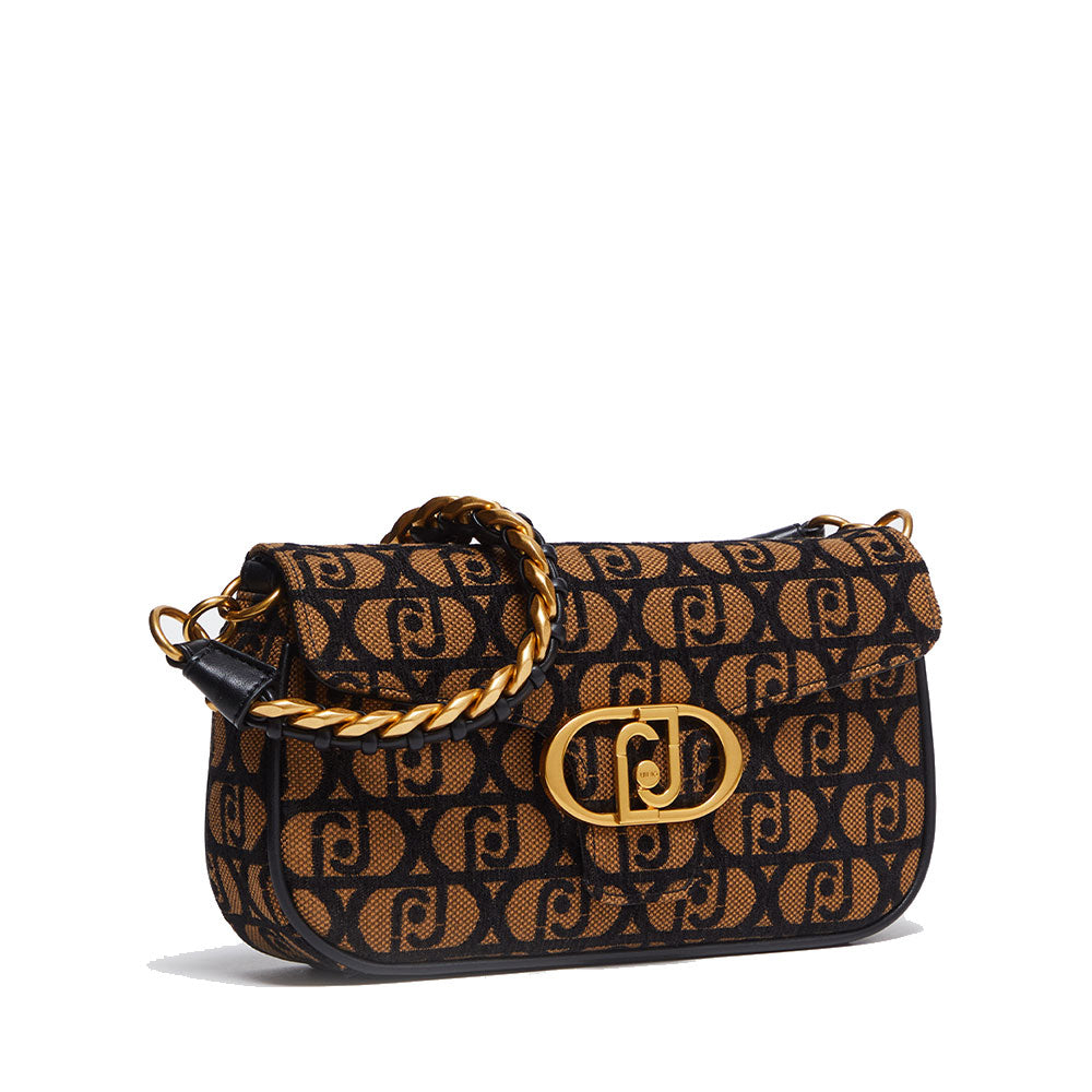 Borsa Donna a Spalla LIU JO in Tessuto Jacquard Marrone con Logo All Over