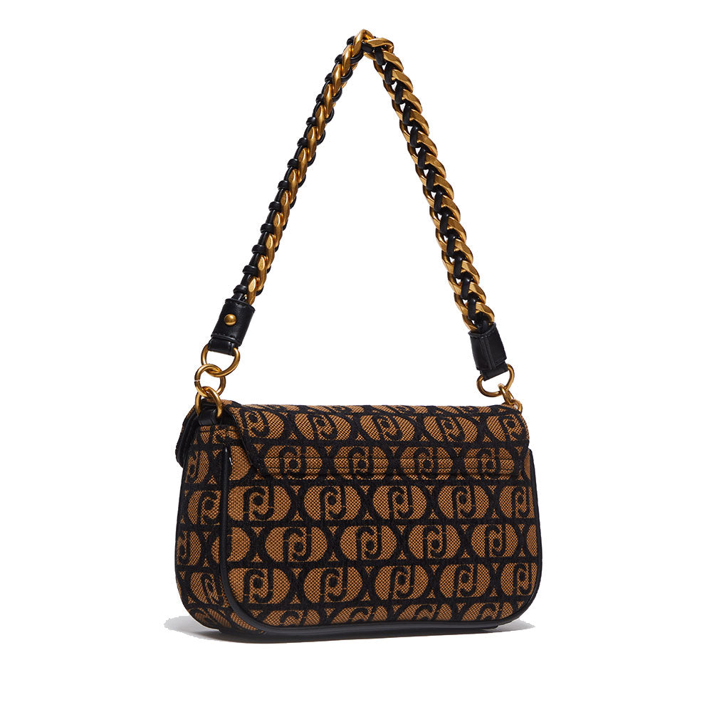 Borsa Donna a Spalla LIU JO in Tessuto Jacquard Marrone con Logo All Over