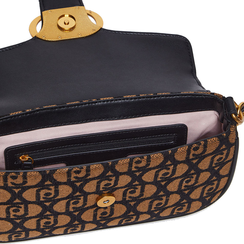 Borsa Donna a Spalla LIU JO in Tessuto Jacquard Marrone con Logo All Over