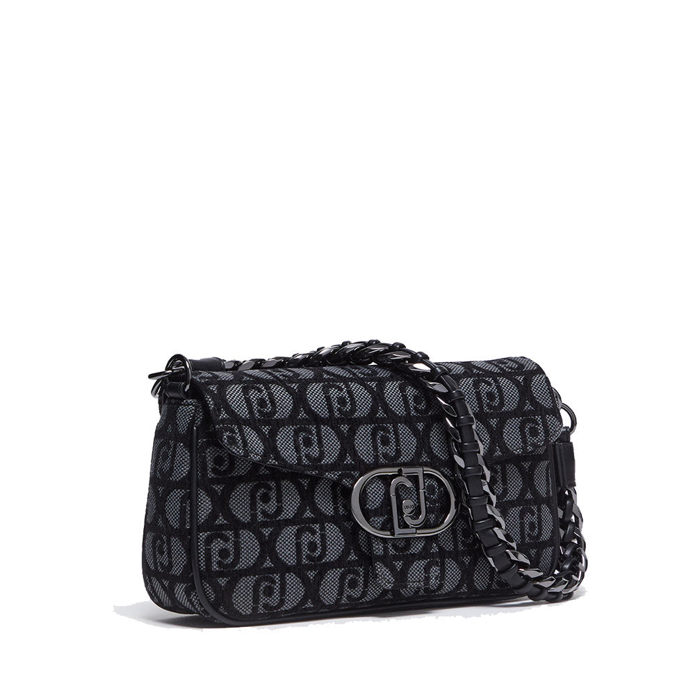 Borsa Donna a Spalla LIU JO in Tessuto Jacquard Nero con Logo All Over