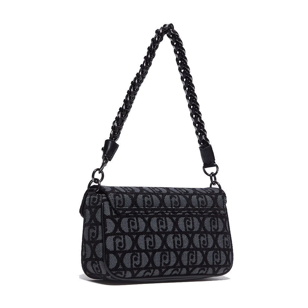 Borsa Donna a Spalla LIU JO in Tessuto Jacquard Nero con Logo All Over