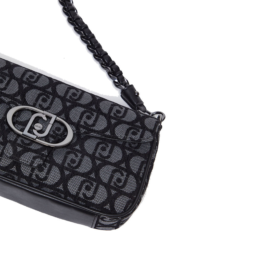 Borsa Donna a Spalla LIU JO in Tessuto Jacquard Nero con Logo All Over