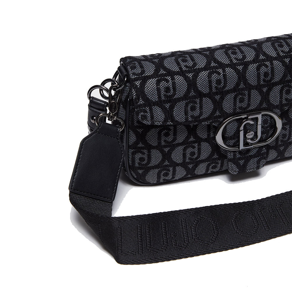 Borsa Donna a Spalla LIU JO in Tessuto Jacquard Nero con Logo All Over