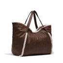 Maxi Shopping Bag LIU JO in Tessuto Spalmato Marrone con Inserti Teddy