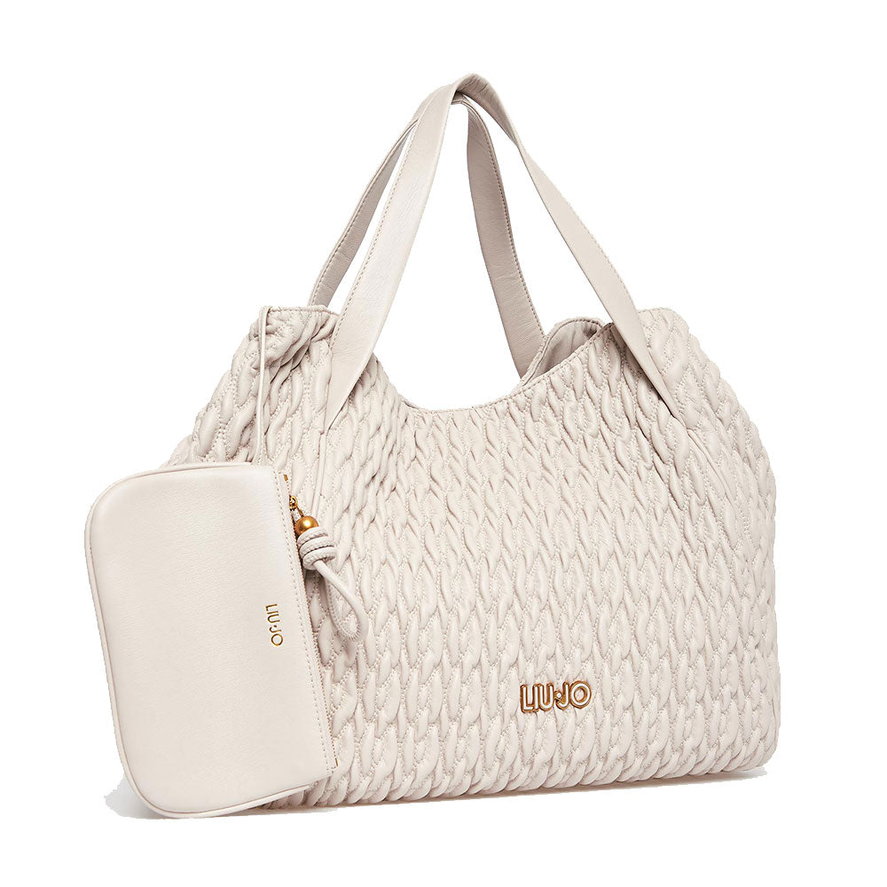 Maxi Shopping Bag LIU JO Better Trapuntata con Lavorazione a Treccia True Champagne