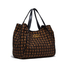 Maxi Shopping Bag LIU JO in Tessuto Jacquard Marrone con Logo All Over