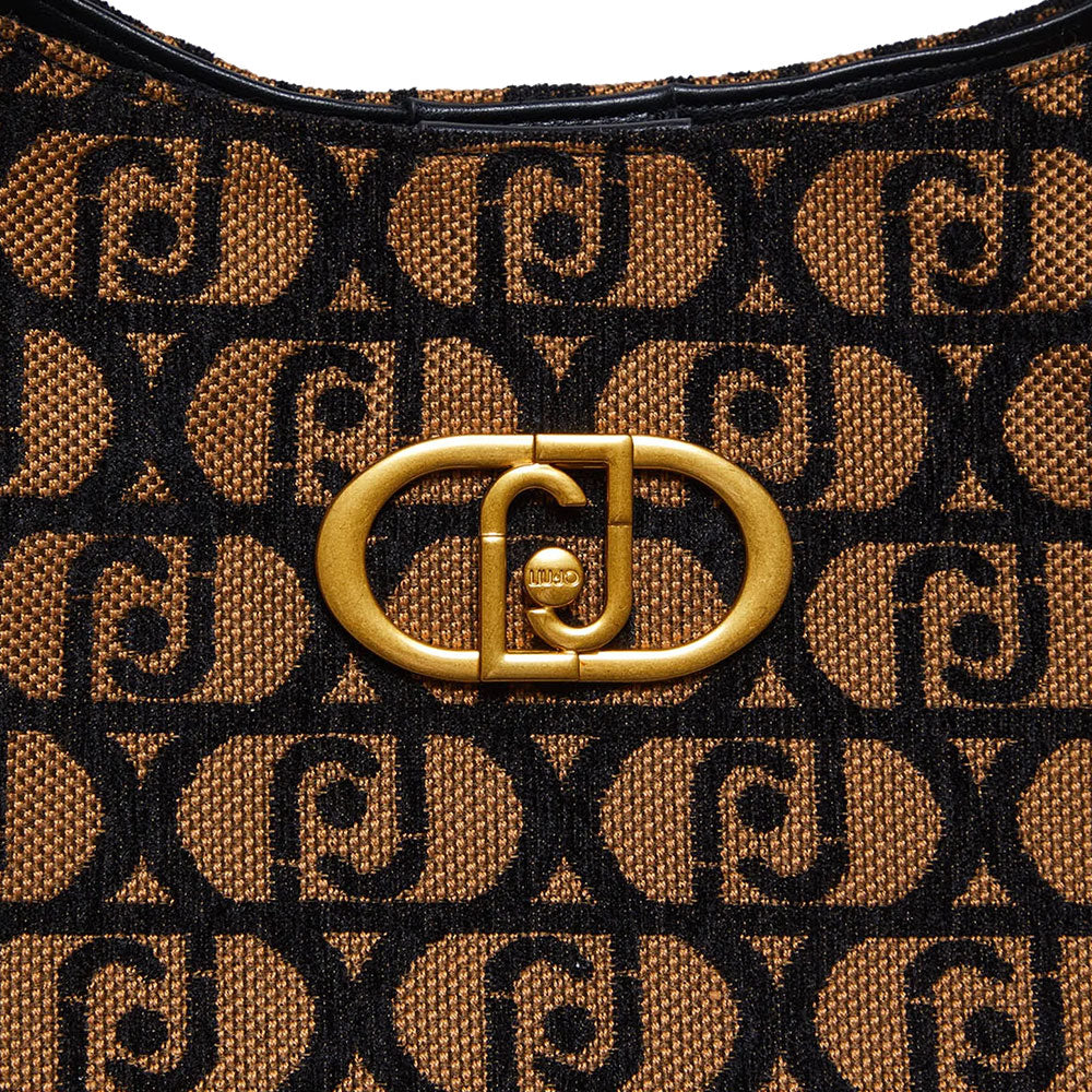 Maxi Shopping Bag LIU JO in Tessuto Jacquard Marrone con Logo All Over