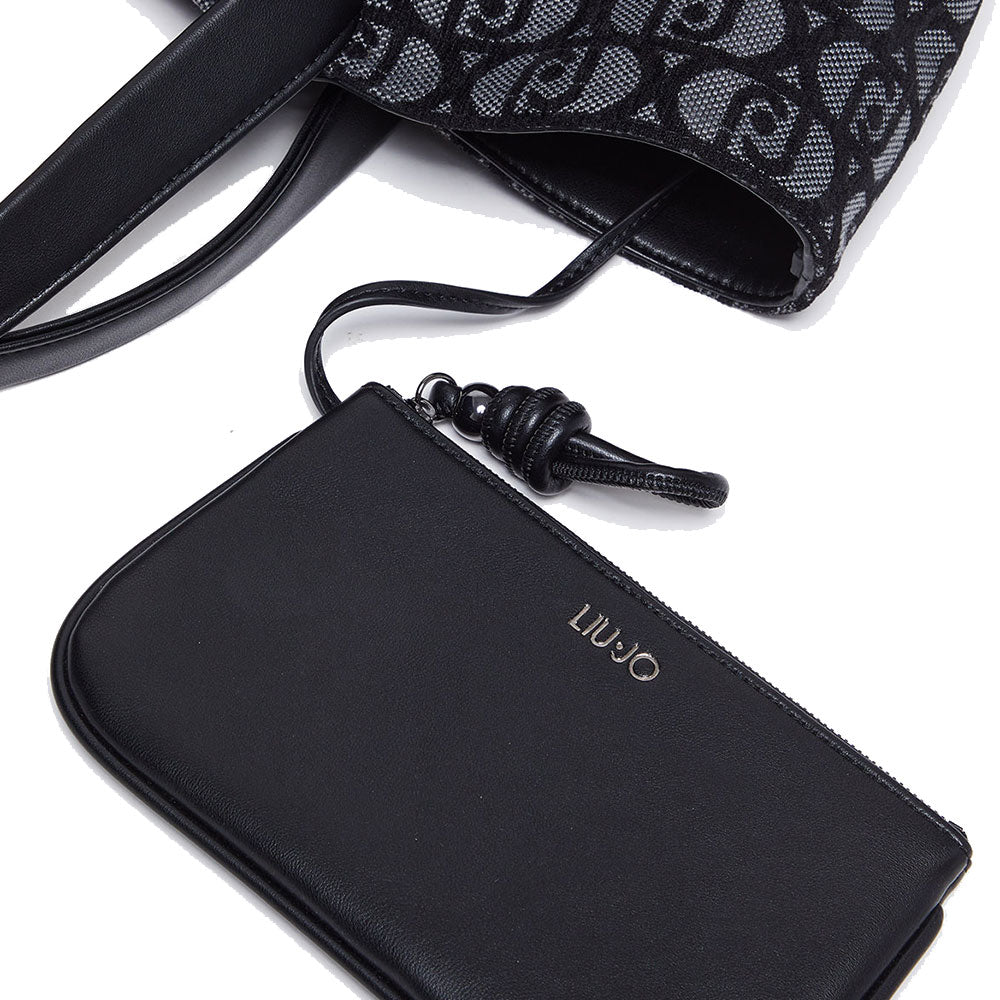 Maxi Shopping Bag LIU JO in Tessuto Jacquard Nero con Logo All Over