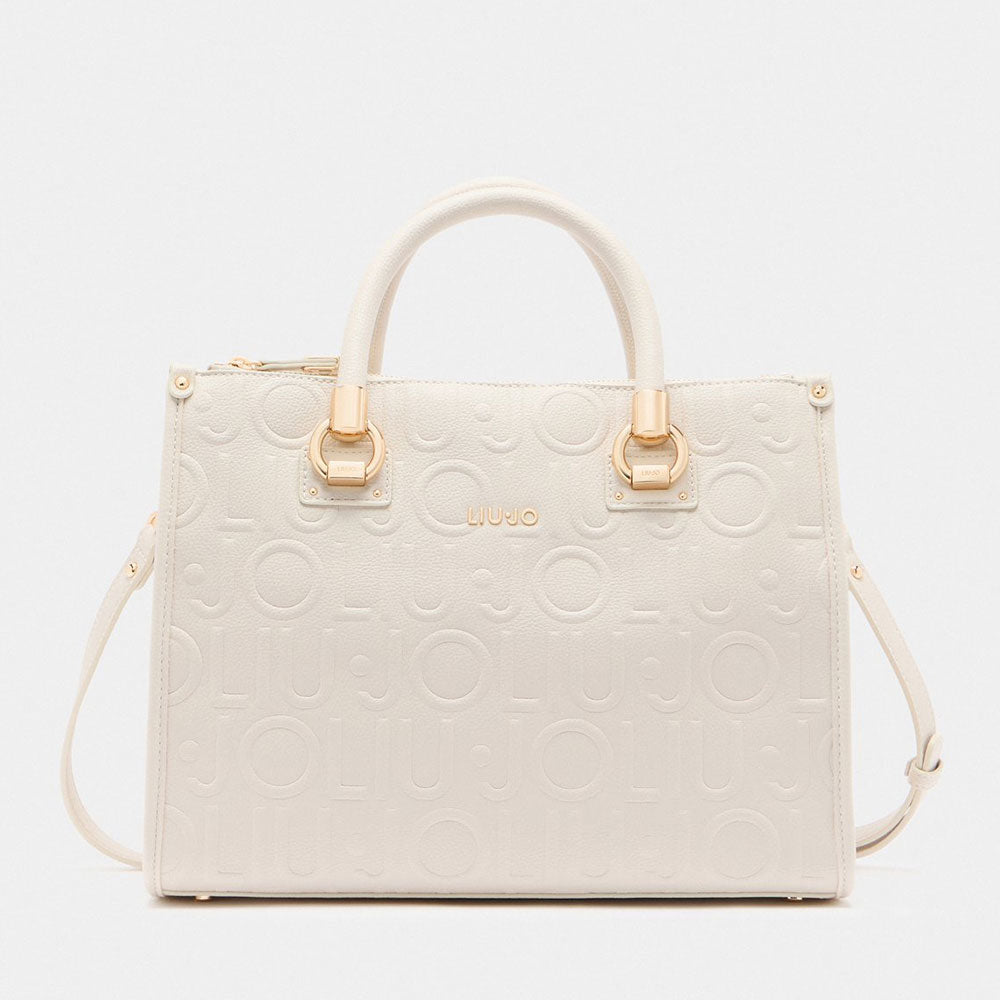 Borsa Donna a Mano Media LIU JO effetto Bottalato con Logo in Rilievo All Over color Marmo