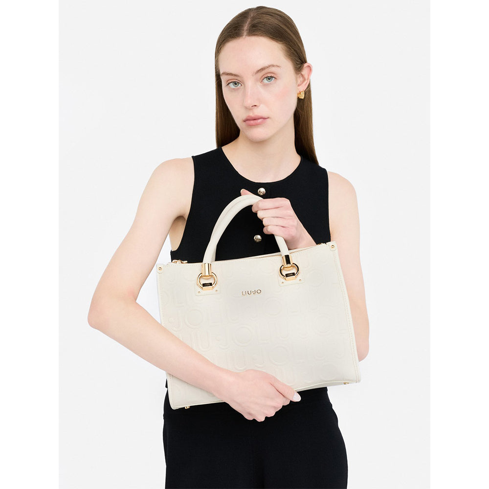 Borsa Donna a Mano Media LIU JO effetto Bottalato con Logo in Rilievo All Over color Marmo